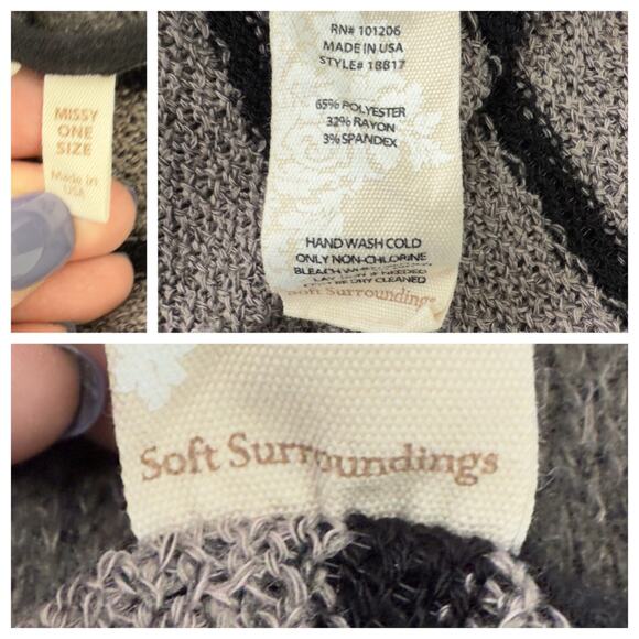 Soft Surroundings Cape Poncho Women's OS Made in USA Striped Fall Winter Weather - Picture 6 of 6